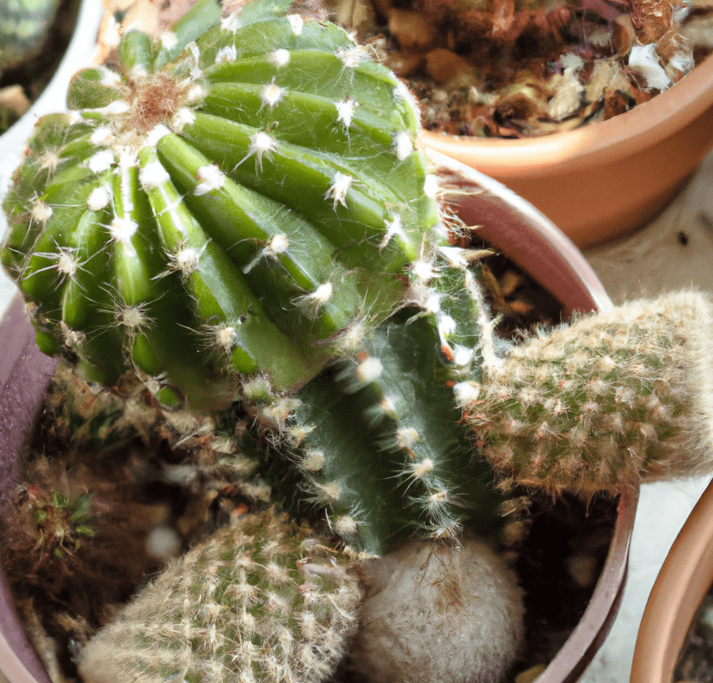 Close up shot of different cactus plants in a pot