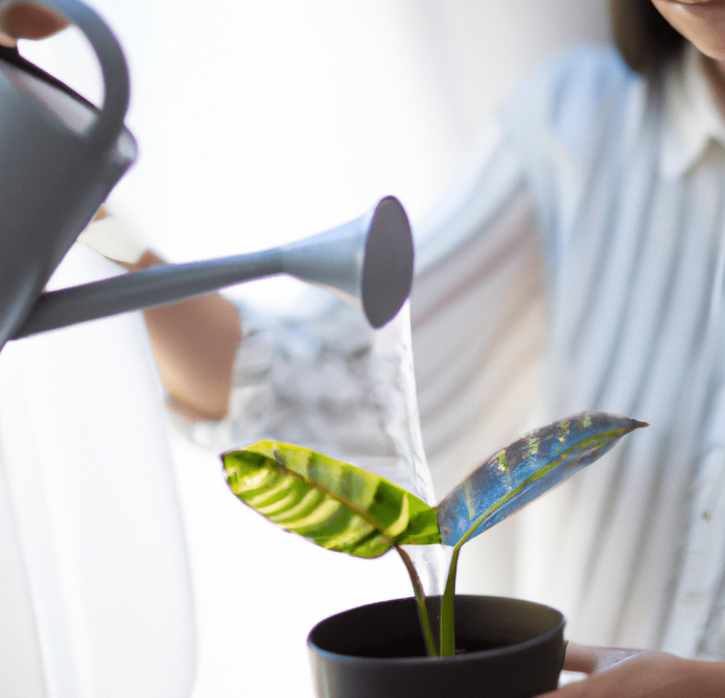 Photo of a lady watering plant in pot