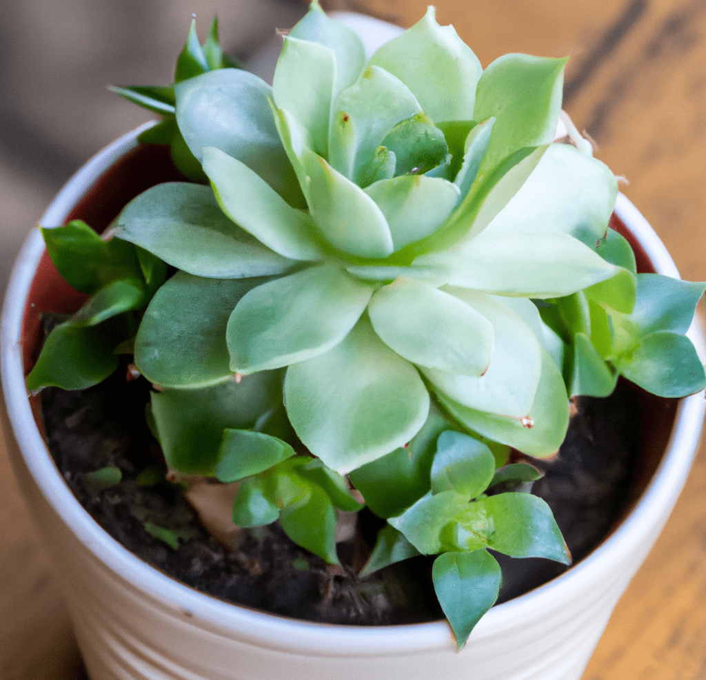 White potted Aeonium plant in closeup photo