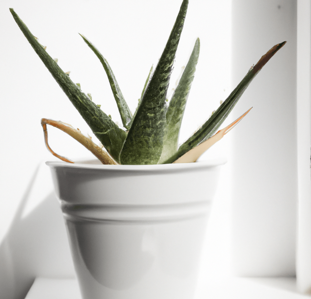White potted Aloe vera plant in closeup photo