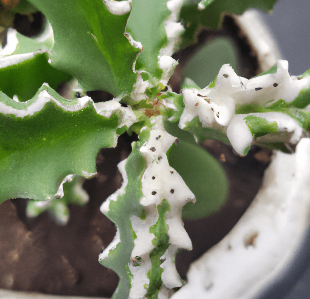 White potted Euphorbia plant in closeup photo