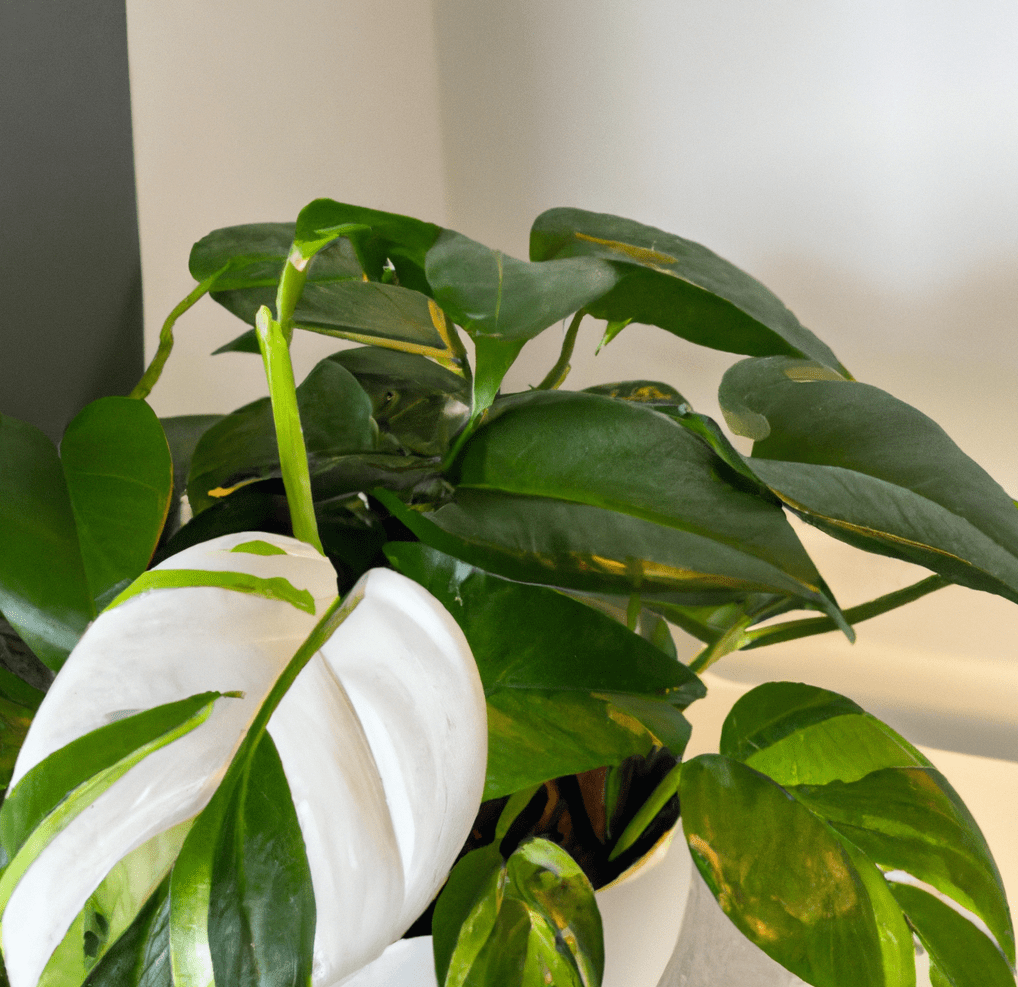 White potted Philodendron in closeup photo