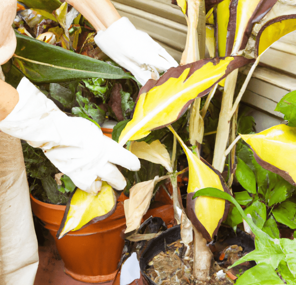 Woman caring for waxy leaf plants